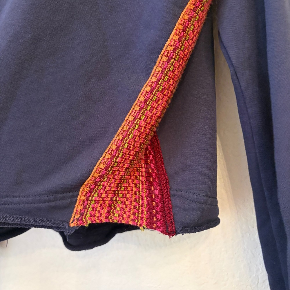 Natural Life Knit Trim Sweatshirt L/XL Boho Raw Edge Oversized Casual Navy Red - Picture 5 of 11
